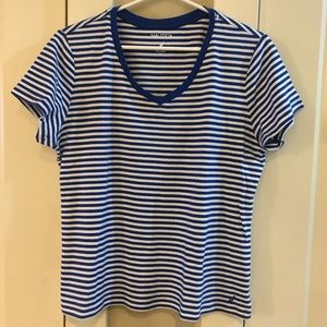 Nautica v-neck blue and white stripe top, size XL*